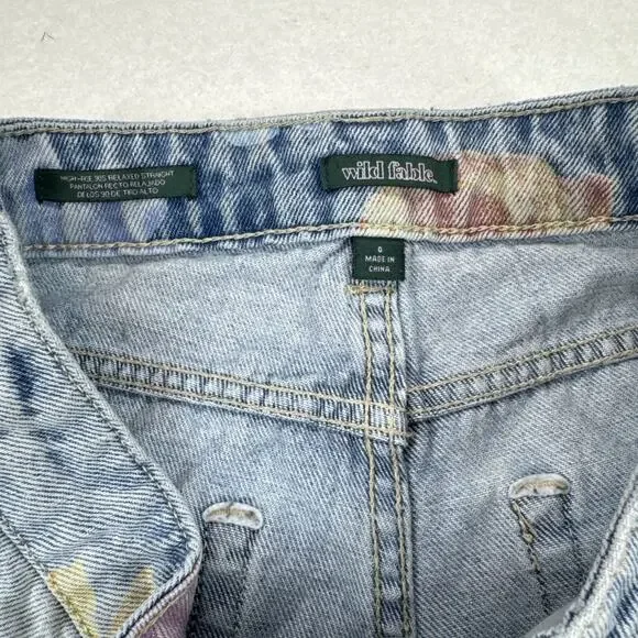 Wild Fable Jeans Women Sz 0 High Rise Light Wash Floral Pattern 90's Festival - Picture 9 of 12